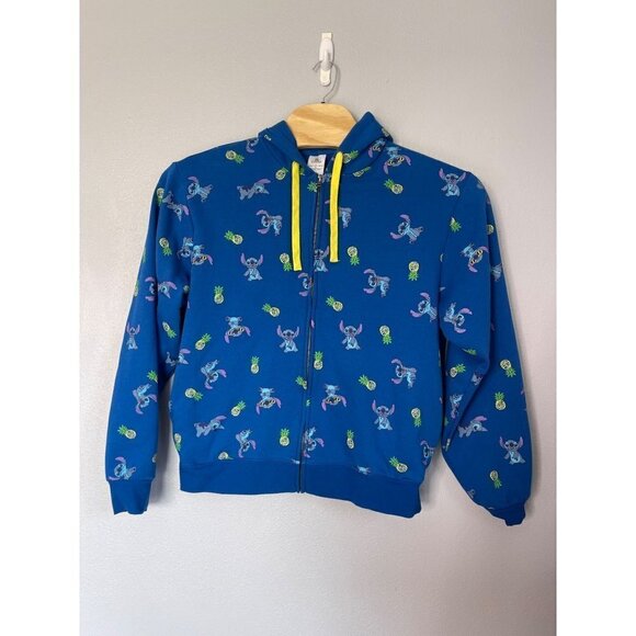 DISNEY Stitch Pineapple Zip-Up Hoodie Sz L Pockets - Picture 1 of 8